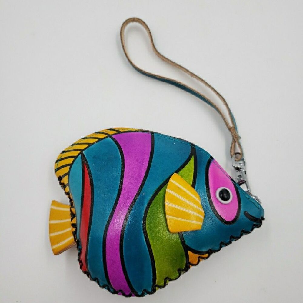 Tropical Fish Wristlet Coin Purse Handmade Leather Zipper Pouch Cruise Accessory - Picture 13 of 15